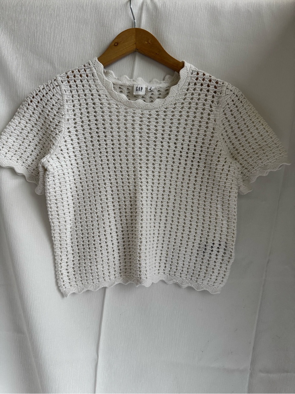 GAP White Crochet Open-Knit Short Sleeve Sweater Blouse β Size M